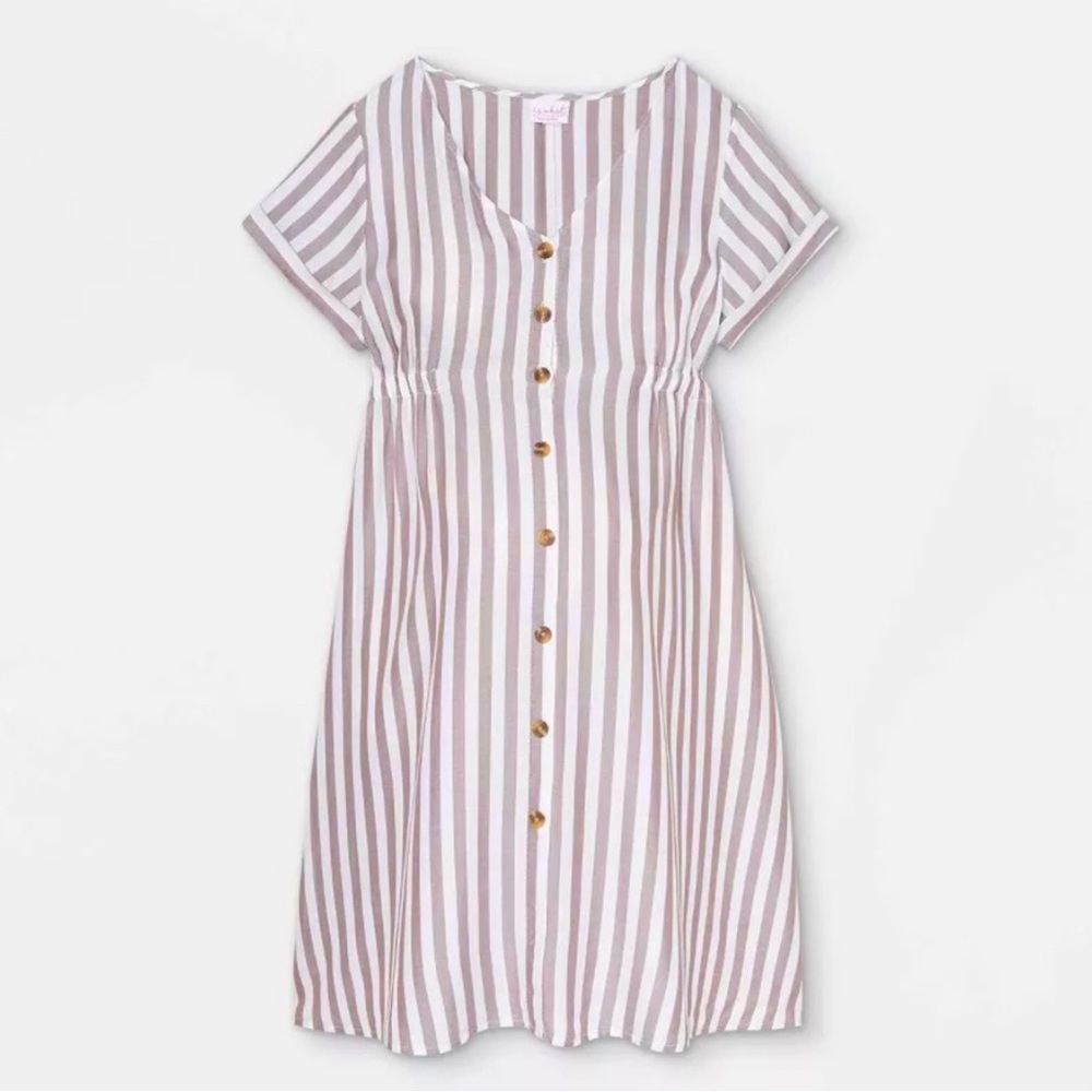 Isabel Maternity Striped Beige Dress